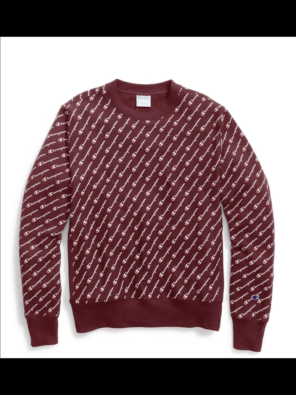 Champion Crewneck Sweater in Burgundy with White Logo Print